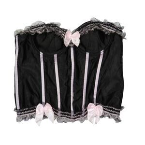 Sunnywood Coquette Black and Pink Lace Up Corset Bustier Top with Bows 6XL